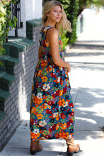 Load image into Gallery viewer, Teal &amp; Maroon Flat Floral  Fit and Flare Sleeveless Maxi Dress
