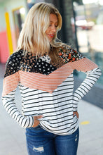 Load image into Gallery viewer, Rocking It Black &amp; Rust Chevron Floral Two-Tone Stripe Top