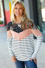 Load image into Gallery viewer, Rocking It Black &amp; Rust Chevron Floral Two-Tone Stripe Top