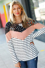 Load image into Gallery viewer, Rocking It Black &amp; Rust Chevron Floral Two-Tone Stripe Top