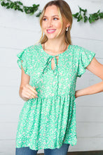Load image into Gallery viewer, Green Floral Button Tie Neck Babydoll Top