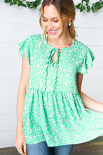 Load image into Gallery viewer, Green Floral Button Tie Neck Babydoll Top