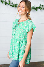 Load image into Gallery viewer, Green Floral Button Tie Neck Babydoll Top