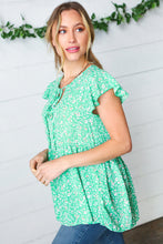 Load image into Gallery viewer, Green Floral Button Tie Neck Babydoll Top