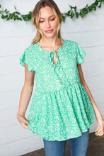 Load image into Gallery viewer, Green Floral Button Tie Neck Babydoll Top