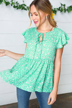 Load image into Gallery viewer, Green Floral Button Tie Neck Babydoll Top
