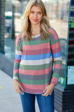 Load image into Gallery viewer, Feeling Bold Blue/Olive Textured Vintage Stripe Top