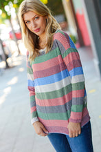 Load image into Gallery viewer, Feeling Bold Blue/Olive Textured Vintage Stripe Top