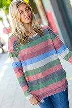 Load image into Gallery viewer, Feeling Bold Blue/Olive Textured Vintage Stripe Top