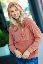 Load image into Gallery viewer, Cozy Up Rust Princess Line Out Seam Button Down Hoodie