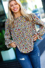 Load image into Gallery viewer, Feeling Bold Taupe &amp; Sepia Animal Frill Neck Top
