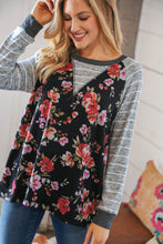 Load image into Gallery viewer, Floral Stripe Raglan Hacci Triangle Detail Top