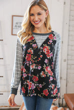 Load image into Gallery viewer, Floral Stripe Raglan Hacci Triangle Detail Top