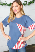 Load image into Gallery viewer, Red Striped Star Detail French Terry Patriotic Top