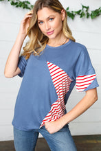 Load image into Gallery viewer, Red Striped Star Detail French Terry Patriotic Top