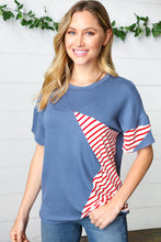Load image into Gallery viewer, Red Striped Star Detail French Terry Patriotic Top