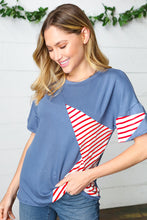 Load image into Gallery viewer, Red Striped Star Detail French Terry Patriotic Top