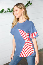 Load image into Gallery viewer, Red Striped Star Detail French Terry Patriotic Top