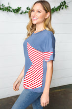 Load image into Gallery viewer, Red Striped Star Detail French Terry Patriotic Top