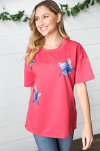 Load image into Gallery viewer, Red Plaid Star Patch Cotton Blend Top