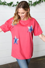 Load image into Gallery viewer, Red Plaid Star Patch Cotton Blend Top