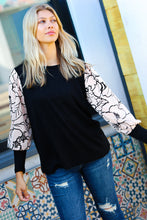 Load image into Gallery viewer, Date Night Black Velvet Floral Mesh Bubble Sleeve Top