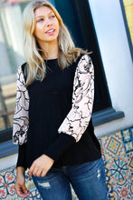 Load image into Gallery viewer, Date Night Black Velvet Floral Mesh Bubble Sleeve Top