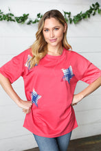 Load image into Gallery viewer, Red Plaid Star Patch Cotton Blend Top