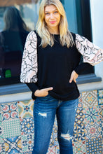 Load image into Gallery viewer, Date Night Black Velvet Floral Mesh Bubble Sleeve Top