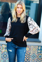 Load image into Gallery viewer, Date Night Black Velvet Floral Mesh Bubble Sleeve Top