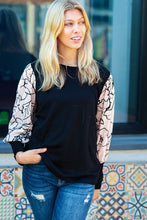 Load image into Gallery viewer, Date Night Black Velvet Floral Mesh Bubble Sleeve Top