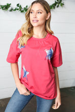 Load image into Gallery viewer, Red Plaid Star Patch Cotton Blend Top