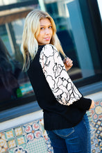 Load image into Gallery viewer, Date Night Black Velvet Floral Mesh Bubble Sleeve Top