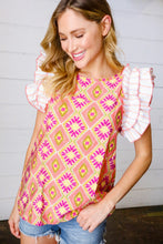 Load image into Gallery viewer, Peach Boho Print Frill Sleeve Keyhole Back Top