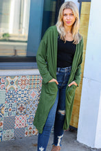 Load image into Gallery viewer, Over The Moon Olive Hacci Midi Open Cardigan