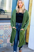 Load image into Gallery viewer, Over The Moon Olive Hacci Midi Open Cardigan