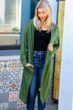 Load image into Gallery viewer, Over The Moon Olive Hacci Midi Open Cardigan