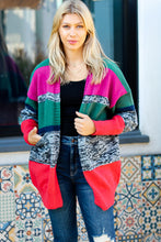 Load image into Gallery viewer, Face The Day Magenta &amp; Hunter Green Two Tone Cardigan