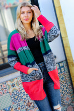 Load image into Gallery viewer, Face The Day Magenta &amp; Hunter Green Two Tone Cardigan
