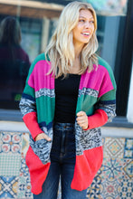 Load image into Gallery viewer, Face The Day Magenta &amp; Hunter Green Two Tone Cardigan
