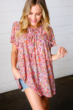 Load image into Gallery viewer, Multicolor Boho Paisley Print Tie Neck Dolman Top
