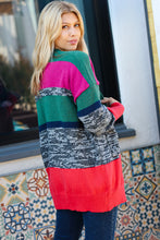 Load image into Gallery viewer, Face The Day Magenta &amp; Hunter Green Two Tone Cardigan