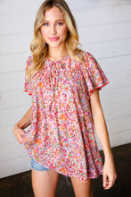 Load image into Gallery viewer, Multicolor Boho Paisley Print Tie Neck Dolman Top