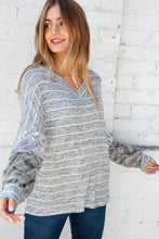 Load image into Gallery viewer, Stripe and Camo Sequin Bubble Sleeve V Neck Top