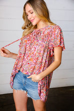 Load image into Gallery viewer, Multicolor Boho Paisley Print Tie Neck Dolman Top