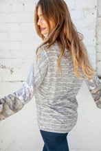 Load image into Gallery viewer, Stripe and Camo Sequin Bubble Sleeve V Neck Top