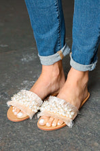 Load image into Gallery viewer, Blush Linen Fray Beaded Faux Pearl Slide Sandal