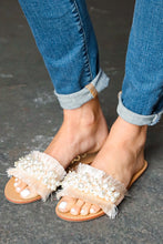 Load image into Gallery viewer, Blush Linen Fray Beaded Faux Pearl Slide Sandal