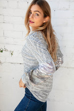 Load image into Gallery viewer, Stripe and Camo Sequin Bubble Sleeve V Neck Top