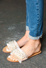 Load image into Gallery viewer, Blush Linen Fray Beaded Faux Pearl Slide Sandal